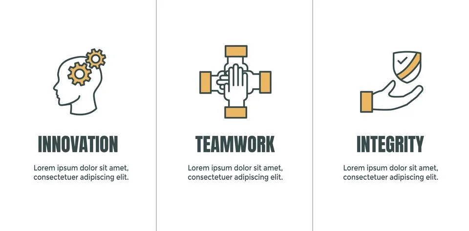 Core Values icon set and web header banner showing icons of core values Stock Illustration