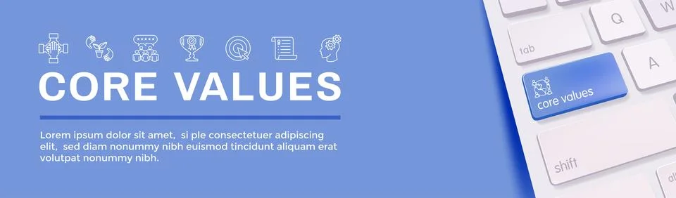 Core Values icon set and web header banner showing icons of core values Stock Illustration