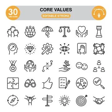 Core Values Icon Set. Editable Stroke Stock Illustration