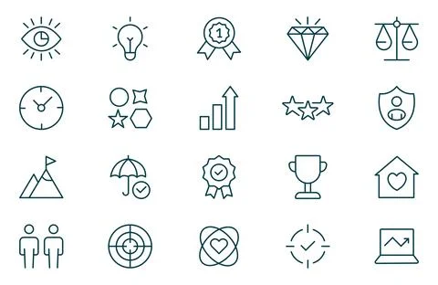 Core Values Icon Set. Minimal and Modern Vector Icons for Integrity, Ethics.. Stock Illustration