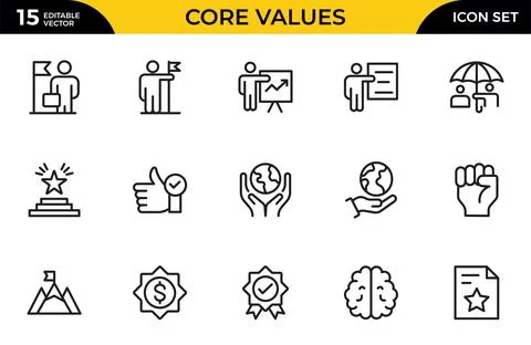 Core Values Icon Set. Minimal and Modern Vector Icons for Integrity, Ethics.. イラスト素材