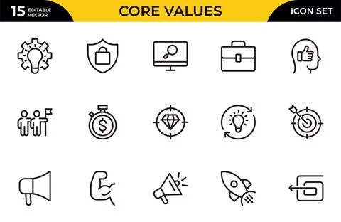 Core Values Icon Set. Minimal and Modern Vector Icons for Integrity, Ethics.. イラスト素材