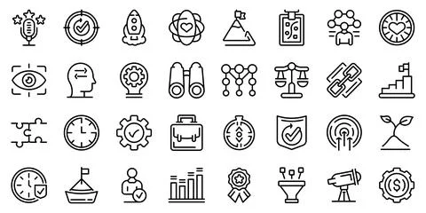 Core values icons set, outline style Stock Illustration
