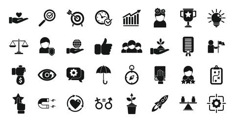 Core values icons set simple vector. Client innovation イラスト素材
