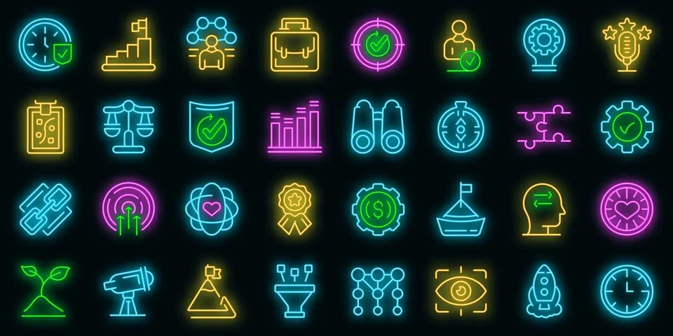 Core values icons set vector neon イラスト素材