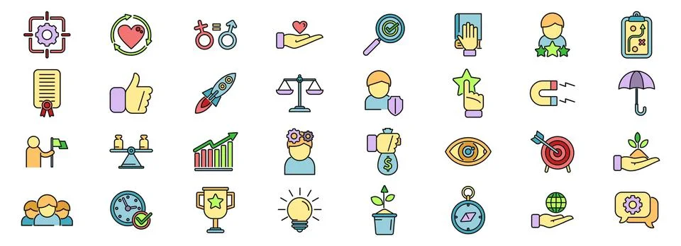 Core values icons set vector color line イラスト素材