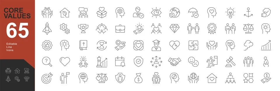 Core Values Line editable icons set. Stock Illustration