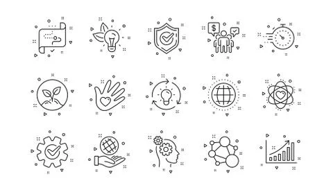 Core values line icons. Integrity, Target purpose and Strategy. Helping hand Stock Illustration