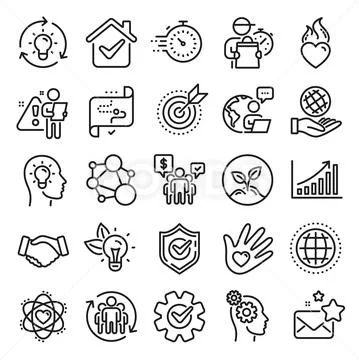 Core values line icons. Integrity, Target purpose and Strategy. Trust ...