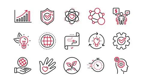 Core values line icons. Integrity, Target purpose and Strategy. Helping hand Illustrazione stock
