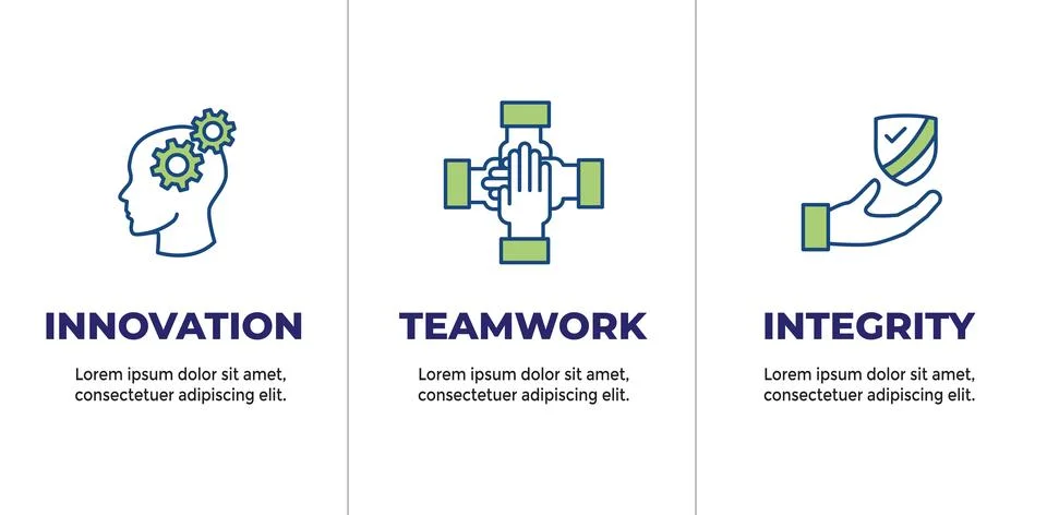 Core Values with Mission and Vision Icon Set Illustrazione stock
