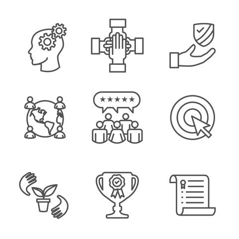 Core Values or Mission and Vision Icon Set Illustrazione stock
