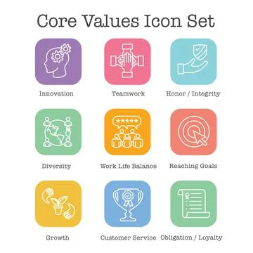 Core Values or Mission and Vision Icon Set Stock Illustration