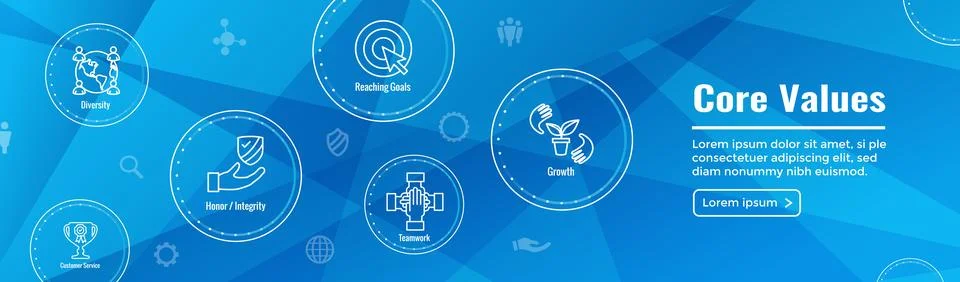 Core Values or Mission and Vision Icon Set with Web Header Banner Illustrazione stock