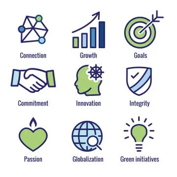 Core Values Outline / Line Icon Conveying Integrity &amp; Purpose Stock Illustration