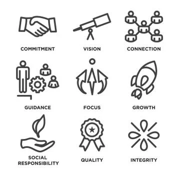 Core Values Outline / Line Icon Conveying Integrity &amp; Purpose Illustrazione stock