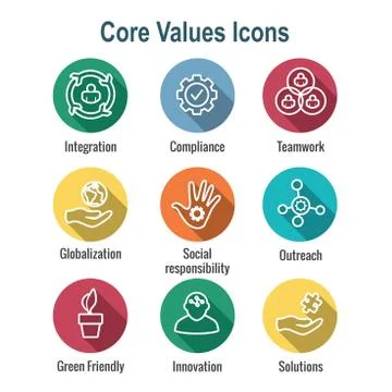 Core Values Outline / Line Icon Conveying Integrity &amp; Purpose Illustrazione stock
