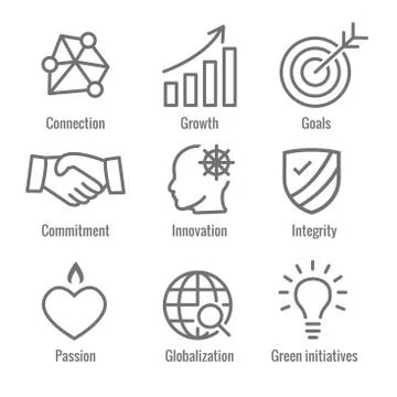 Core Values Outline / Line Icon Conveying Integrity &amp; Purpose Illustrazione stock