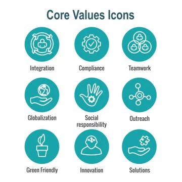 Core Values Outline / Line Icon Conveying Integrity &amp; Purpose Illustrazione stock