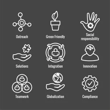 Core Values Outline / Line Icon Conveying Integrity &amp; Purpose Illustrazione stock