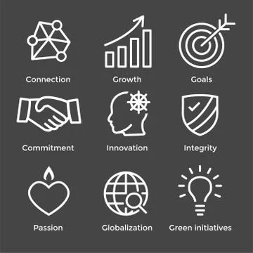 Core Values Outline / Line Icon Conveying Integrity &amp; Purpose Stock Illustration
