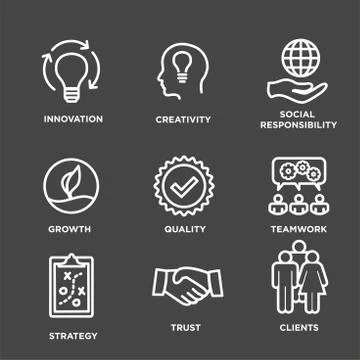 Core Values Outline / Line Icon Conveying Integrity &amp; Purpose Illustrazione stock