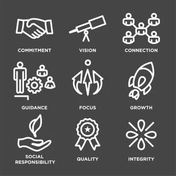 Core Values Outline / Line Icon Conveying Integrity &amp; Purpose Illustrazione stock
