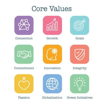 Core Values Outline / Line Icon Conveying Integrity &amp; Purpose Stock Illustration