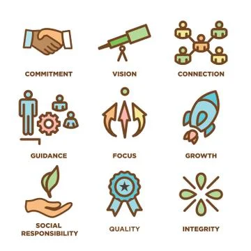 Core Values Outline / Line Icon Conveying Integrity &amp; Purpose Stock Illustration