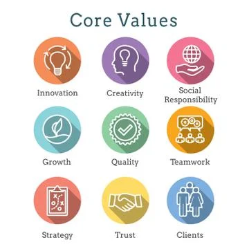 Core Values Outline / Line Icon Conveying Integrity &amp; Purpose Illustrazione stock