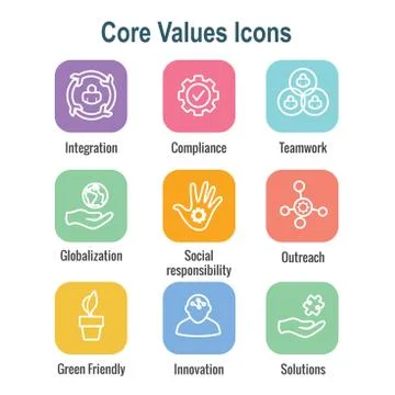 Core Values Outline / Line Icon Conveying Integrity &amp; Purpose Illustrazione stock