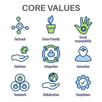 Core Values Outline / Line Icon Conveying Integrity &amp; Purpose Stock Illustration