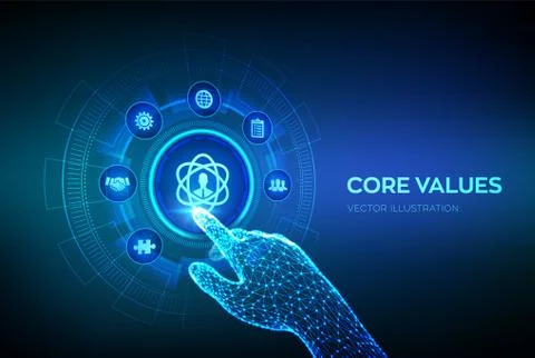 Core Values. Responsibility Ethics Goals Company concept on virtual screen. C Illustrazione stock