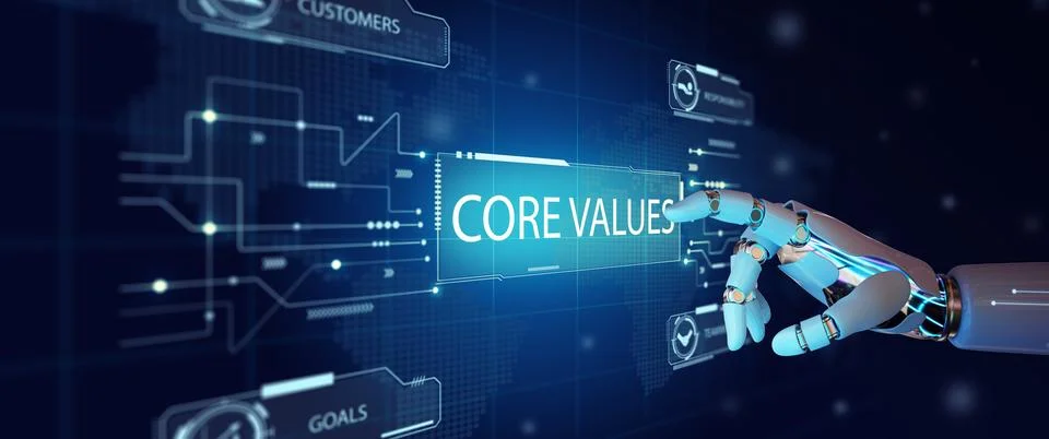 Core Values responsibility ethics goals innovation company with AI. Stock Illustration
