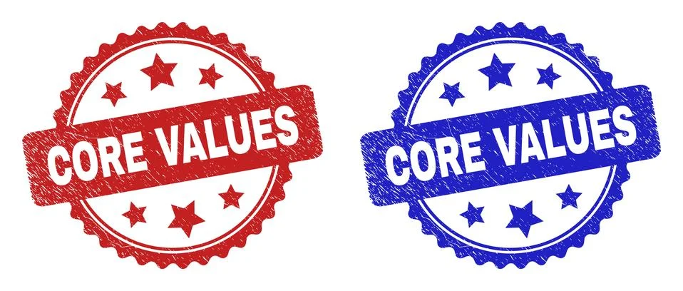 CORE VALUES Rosette Stamp Seals with Corroded Surface Stock Illustration