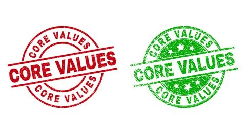 CORE VALUES Round Seals with Corroded Texture Illustrazione stock