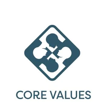 Core Values Solid Icon with person and collaborating / thinking ideas Stock Illustration