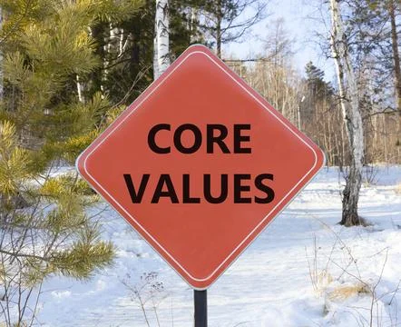 Core values symbol. Concept words Core values on beautiful red road sign. Bea Stock Photos