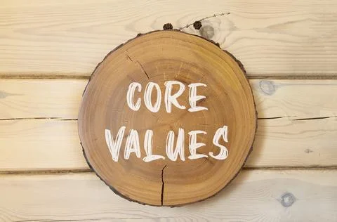 Core values symbol. Concept words Core values on beautiful wooden circle. B.. Stockfoto's