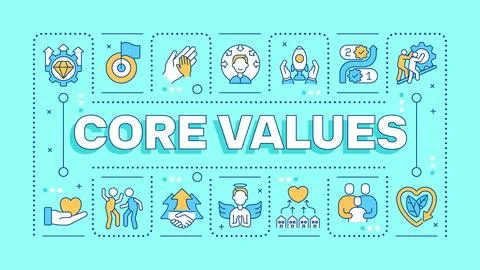 Core values turquoise word concept Illustrazione stock