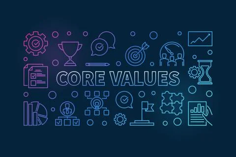 Core Values vector horizontal colorful outline illustration Stock Illustration