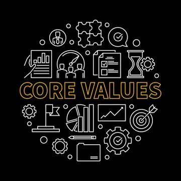 Core Values vector round concept linear illustration Illustrazione stock
