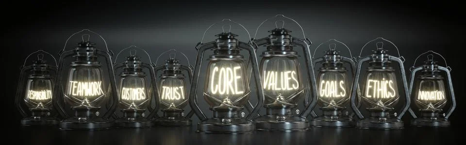 Core Values - Vintage Kerosene Lanterns - 3d illustration Stock Illustration