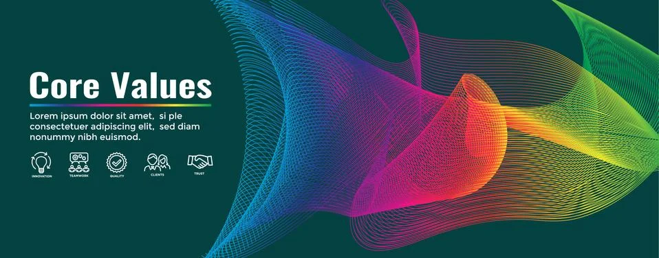 Core Values Web Header Banner image - Integrity, Mission, etc Icon Set Stock Illustration