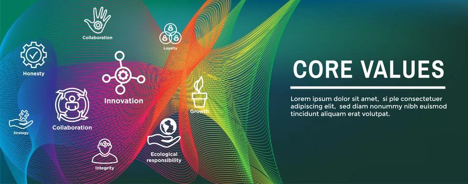 Core Values Web Header Banner image - Integrity, Mission, etc Icon Set Stock Illustration