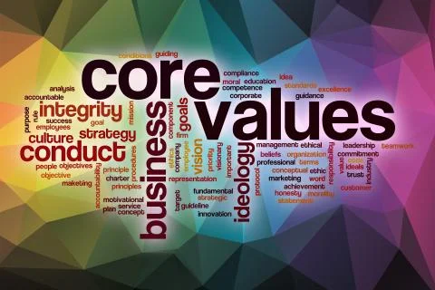 Core values word cloud with abstract background Stock Illustration