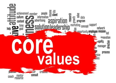 Core values word cloud with red banner Stock Illustration