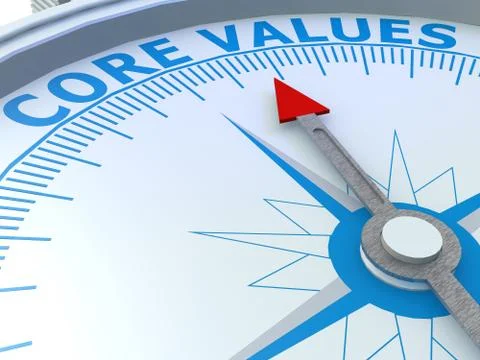 Core values word on compass isolated Stock Illustration