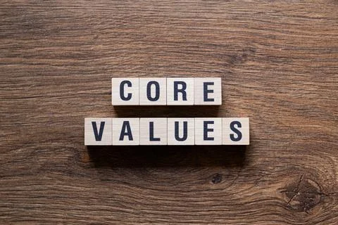 Core values - word concept on building blocks, text Stock Photos