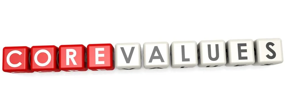 Core values word concept on cube block isolated Stock Illustration